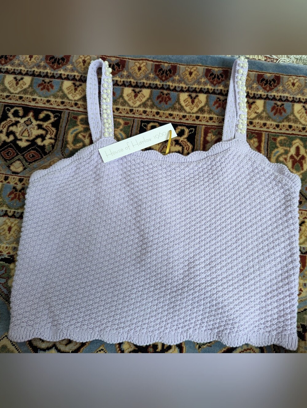 House of Harlow 1960 Lavender Knit Bandeau with Pearl-Strap Detail